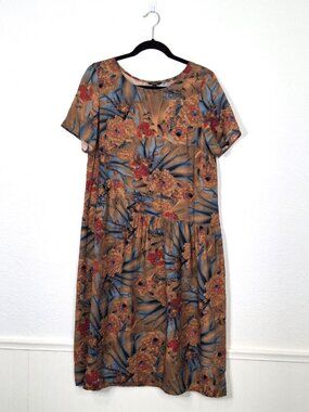 Floryday Floral Babydoll Dress Midi Sz L Mumu Colorful Boho Hawaiian Y2K